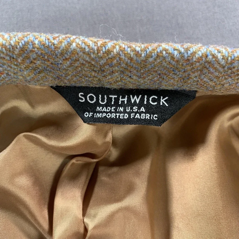 Southwick Blazer Mens 50R Beige Herringbone Wool Tweed Sport Coat‎ Made In USA